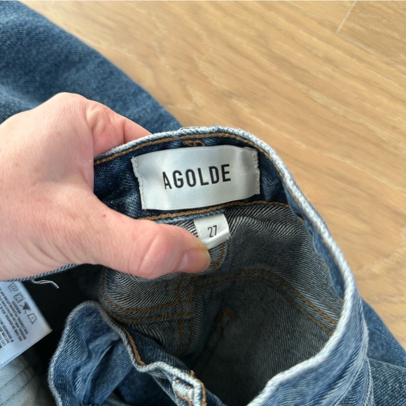 Agolde 90s Pinch Waist Jeans Range Women’s Size 27 Dark Denim Raw Hem Straight - Picture 15 of 16
